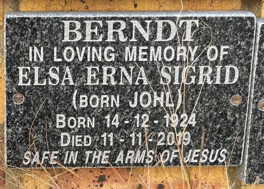 BERNDT Elsa Erna Sigrid nee JOHL 1924-2019