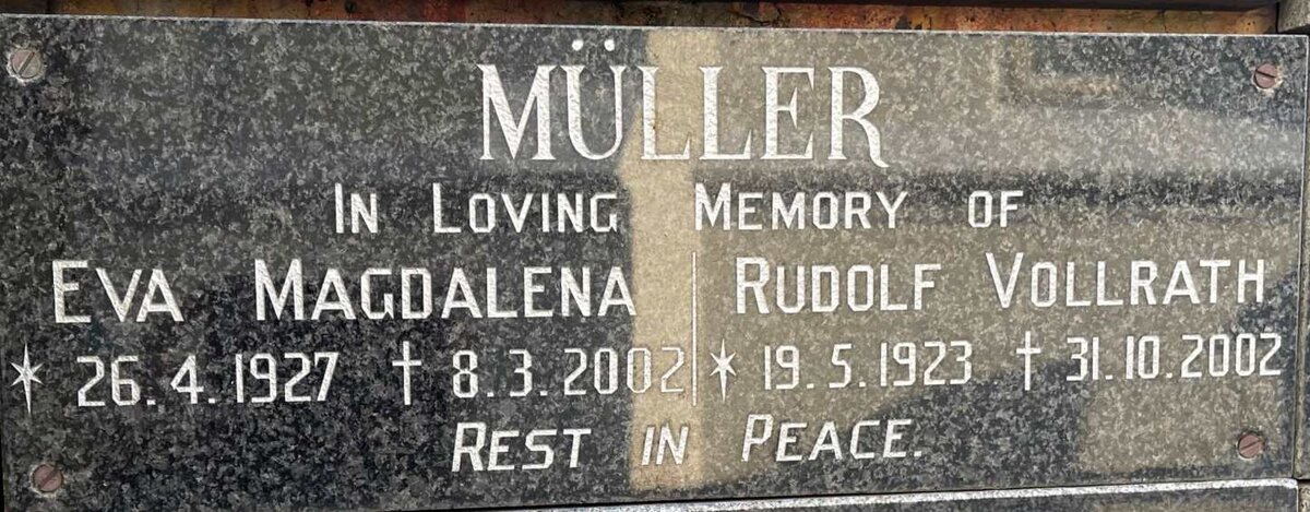 MULLER Rudolf Vollrath 1923-2002 &amp; Eva Magdalena 1927-2002