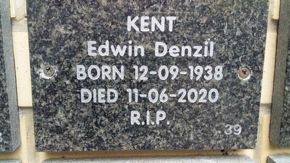 KENT Edwin Denzil 1938-2020