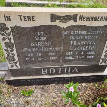 BOTHA Barend Johannes Hermanus 1909-1982 &amp; Francina Elizabeth 1909-1969