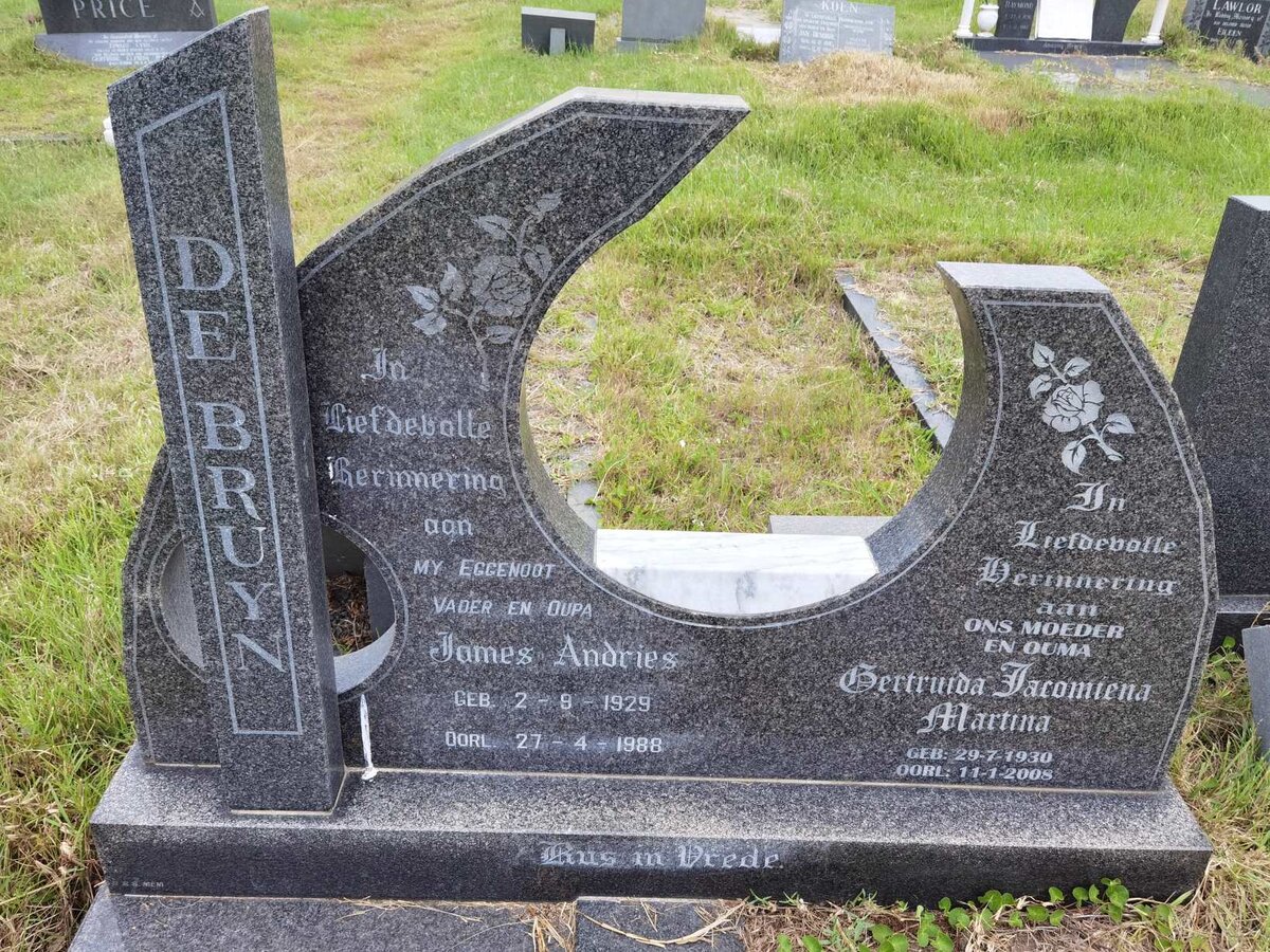 BRUYN James Andries, de 1929-1988 &amp; Gertruida Jacomiena Martina 1930-2008