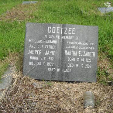 COETZEE Jasper 1912-1972 &amp; Martha Elizabeth 1920-2006