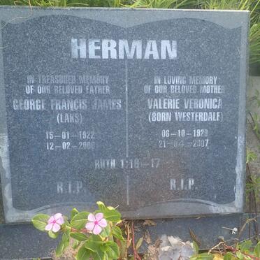 HERMAN George Francis James 1922-2000 &amp; Valerie Veronica WESTERDALE 1929-2007