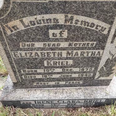 KRIEL Elizabeth Martha 1875-1943 :: KRIEL Irene Clara 1941-1943