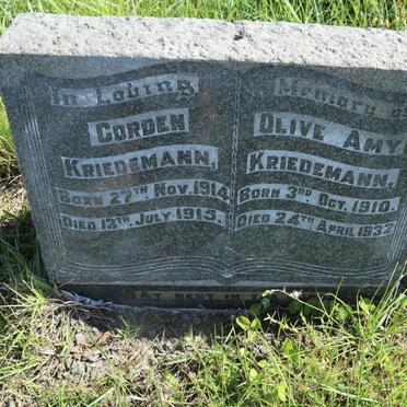 KRIEDEMANN Olive Amy 1910-1932 :: KRIEDEMANN Gorden 1914-1915