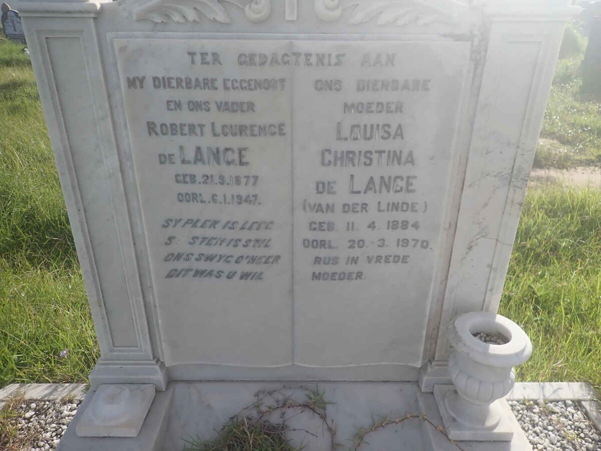 LANGE Robert Lourence, de 1877-1947 &amp; Louisa Christina VAN DER LINDE 1884-1970