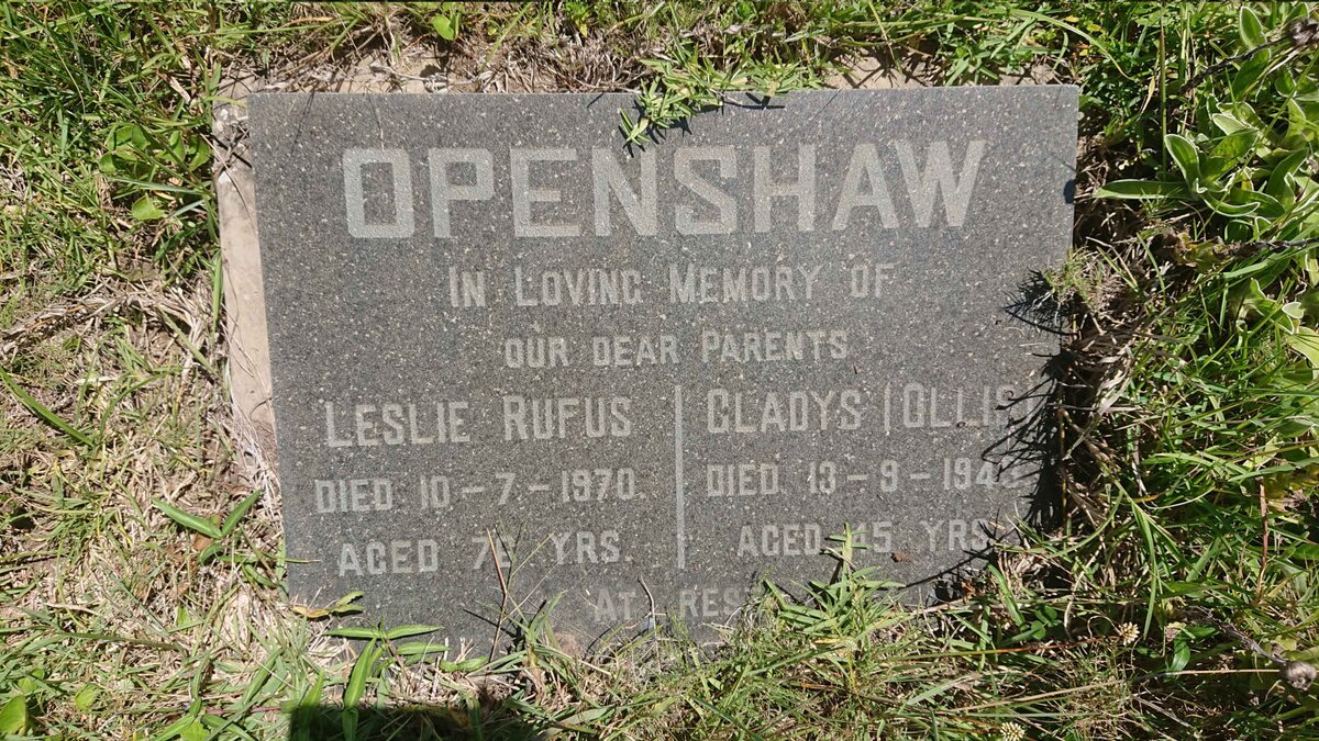 OPENSHAW Leslie Rufus -1970 &amp; Gladys OLLIS -1943