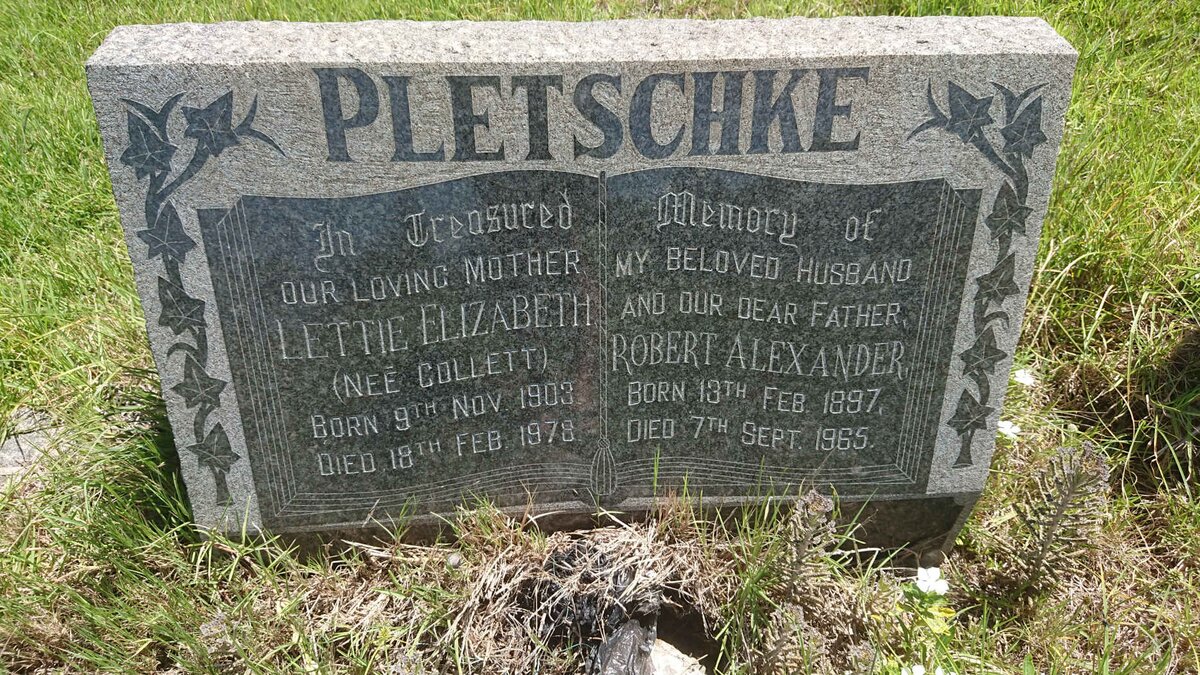 PLETSCHKE Robert Alexander 1897-1965 &amp; Lettie Elizabeth COLLETT 1903-1978