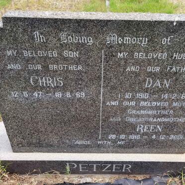 PETZER Dan 1910-1969 &amp; Reen 1916-2001 :: PETZER Chris 1947-1969