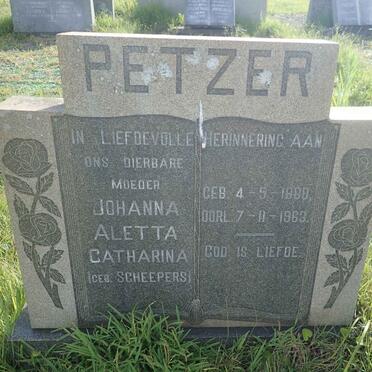 PETZER Johanna Aletta Catharina nee SCHEEPERS 1880-1963