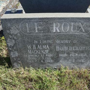 ROUX Harold Charles, le 1907-1978 &amp; W.H. Alma MACKENZIE formerly LE ROUX 1911-1993