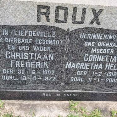 ROUX Christiaan Frederik 1902-1972 &amp; Cornelia Magrietha Helena 1912-2002