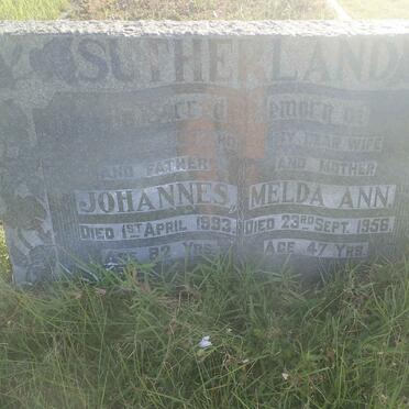 SUTHERLAND Johannes -1993 &amp; Melda Ann -1956