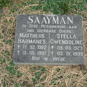 SAAYMAN Mattheus Harmanes 1922-1997 &amp; Stella Gwendoline 1923-1999