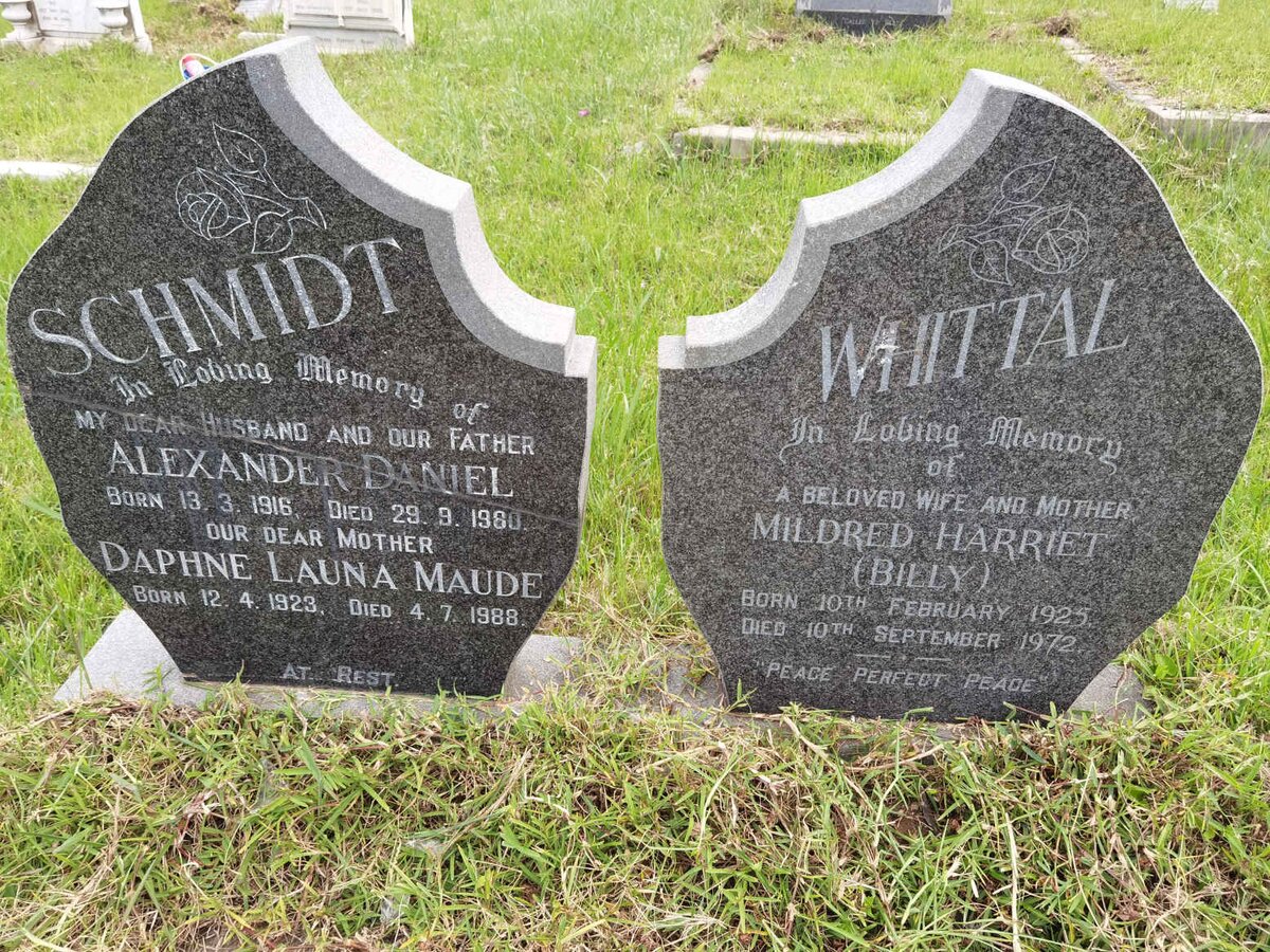 SCHMIDT Alexander Daniel 1916-1980 & Daphne Launa Maude 1923-1988 :: WHITTAL Mildred Harriet 1925-1972