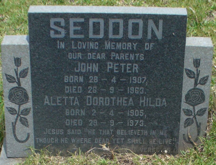 SEDDON John Peter 1907-1963 &amp; Aletta Dorothea Hilda 1905-1973