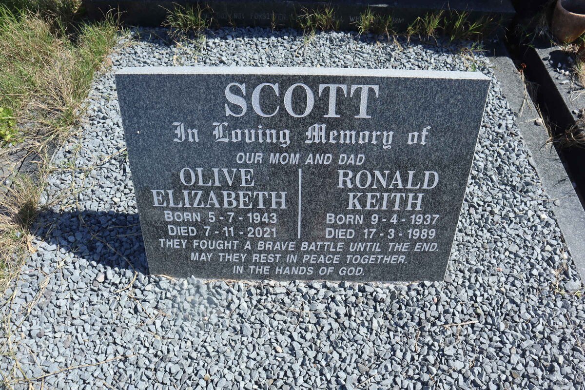 SCOTT Ronald Keith 1937-1989 &amp; Olive Elizabeth 1943-2021