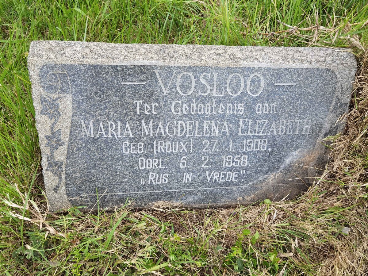 VOSLOO Maria Magdelena Elizabeth nee ROUX 1908-1958