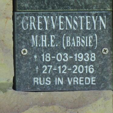 GREYVENSTEYN M.H.E. 1938-2016