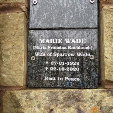WADE Maria Francina nee KNOBLAUCH 1929-2020