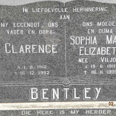 BENTLEY Clarence 1912-1982 &amp; Sophia Maria Elizabeth VILJOEN 1911-1999