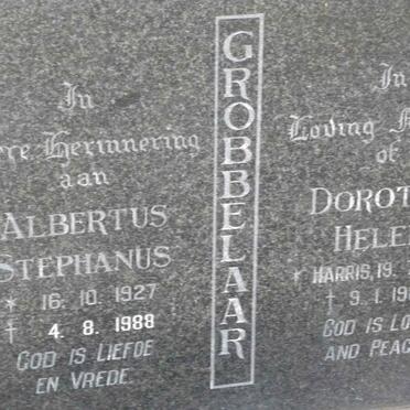 GROBBELAAR Albertus Stephanus 1927-1988 &amp; Dorothy Helen HARRIS 1920-1988