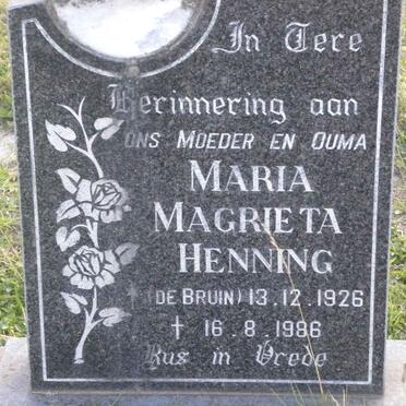 HENNING Maria Magrieta nee DE BRUIN 1926-1986