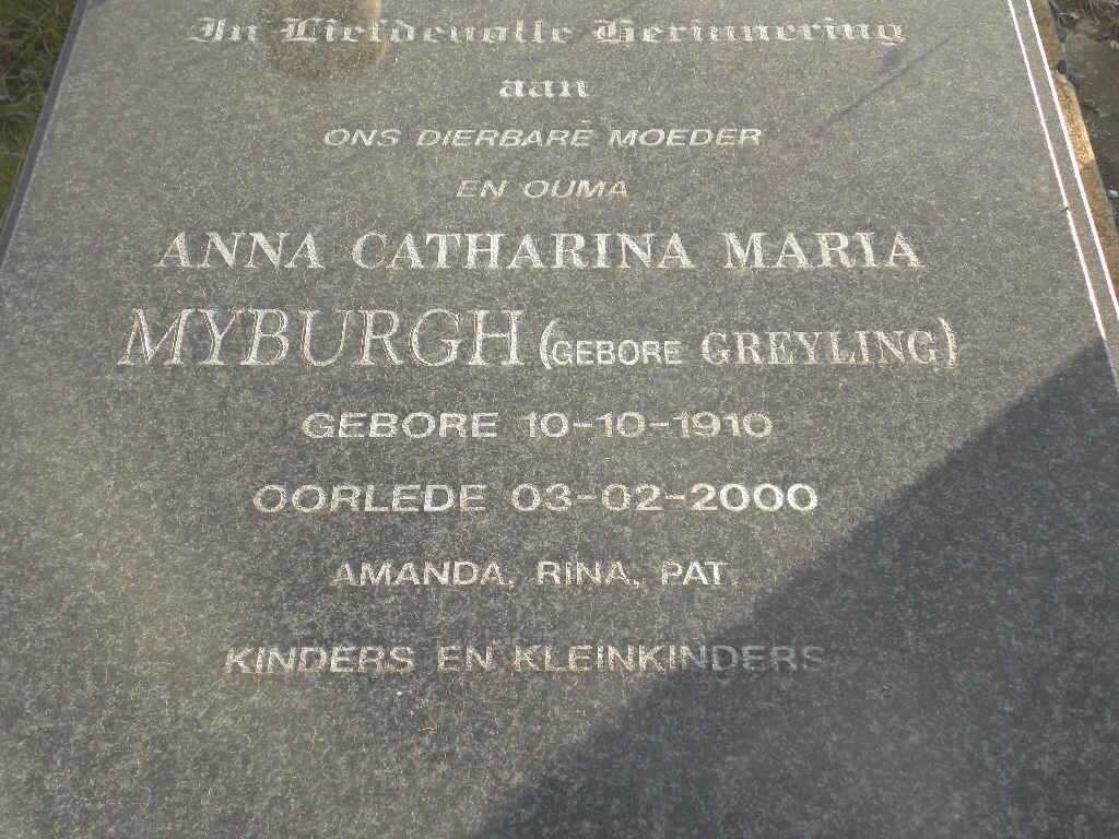 MYBURGH Anna Catharina Maria nee GREYLING 1910-2000