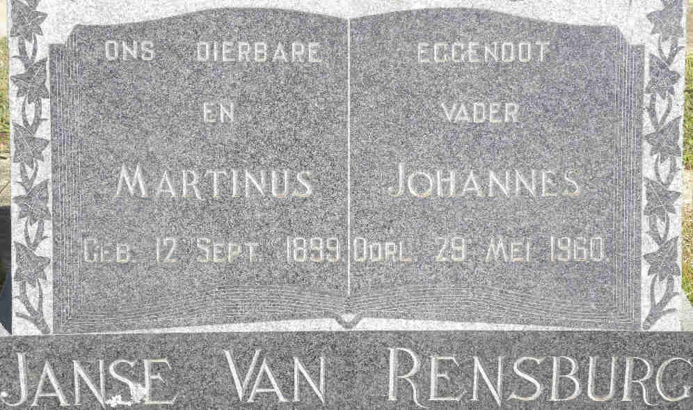 RENSBURG Martinus Johannes, Janse van 1899-1960