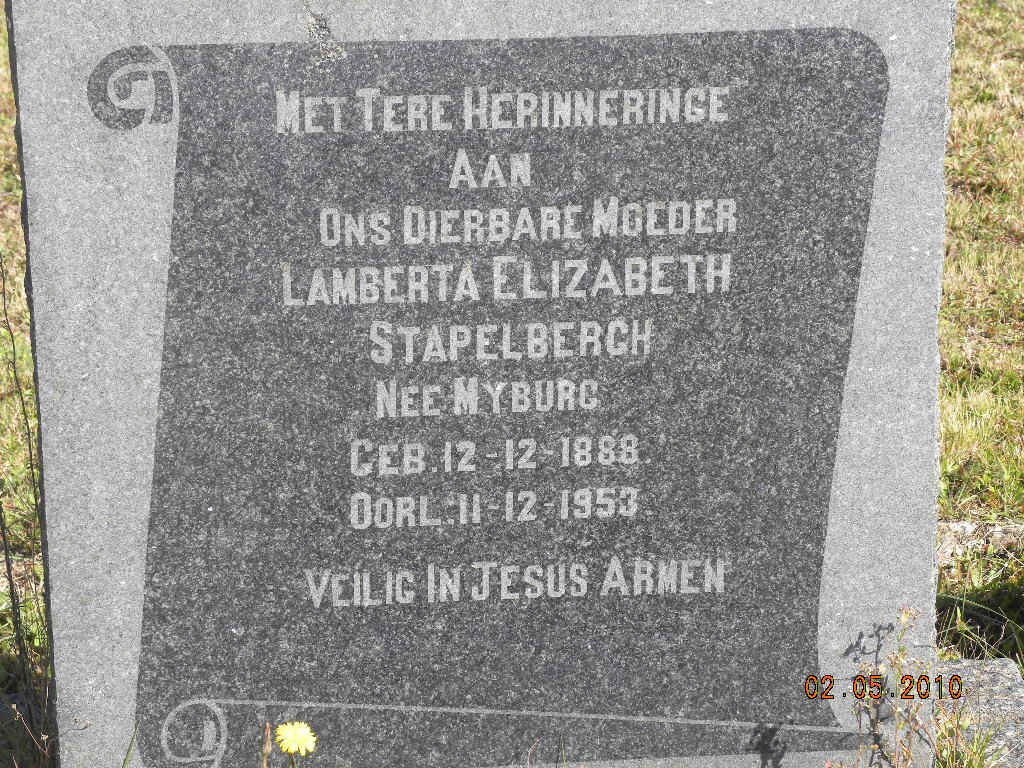 STAPELBERGH Lamberta Elizabeth nee MYBURG 1888-1953