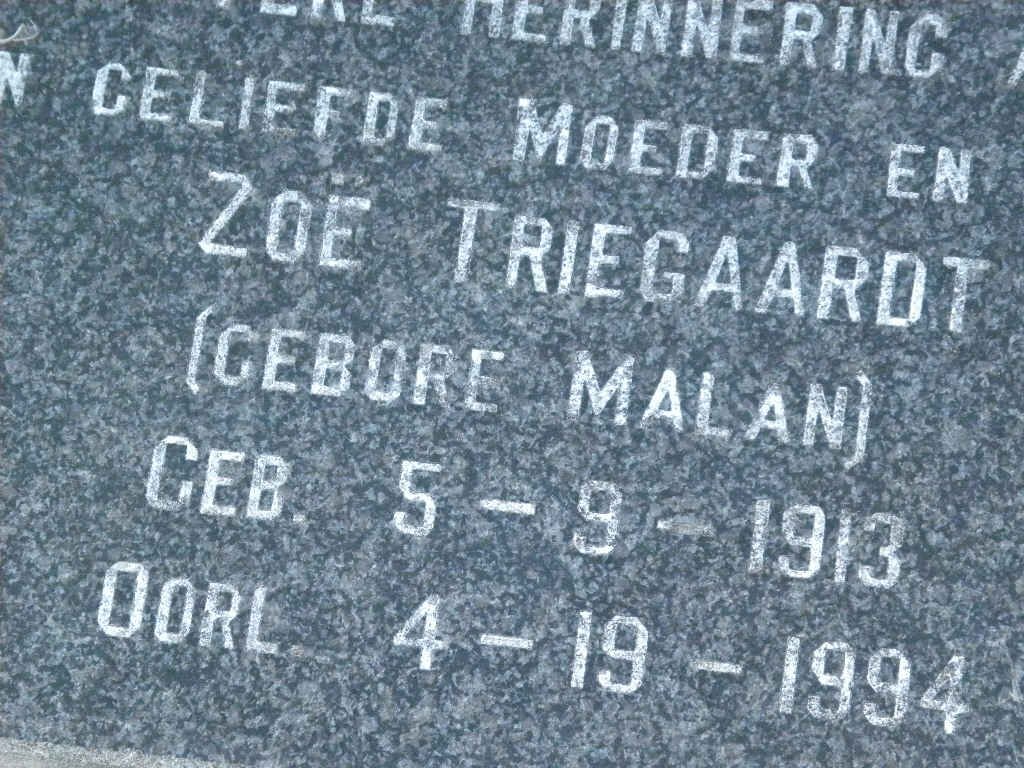 TRIEGAARDT Zoë nee MALAN 1913-1994