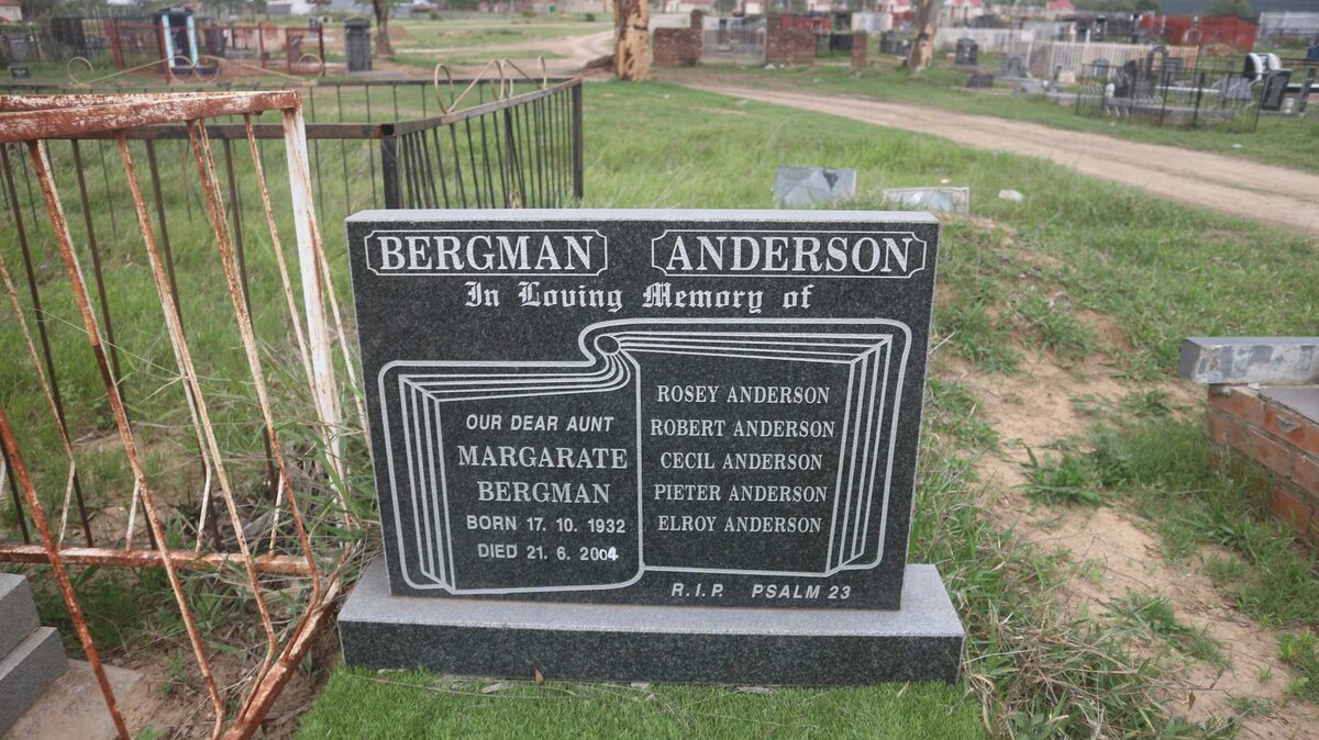 BERGMAN Margarate 1932-2004 :: ANDERSON Rosey :: ANDERSON Robert :: ANDERSON Cecil :: ANDERSON Pieter :: ANDERSON Elroy