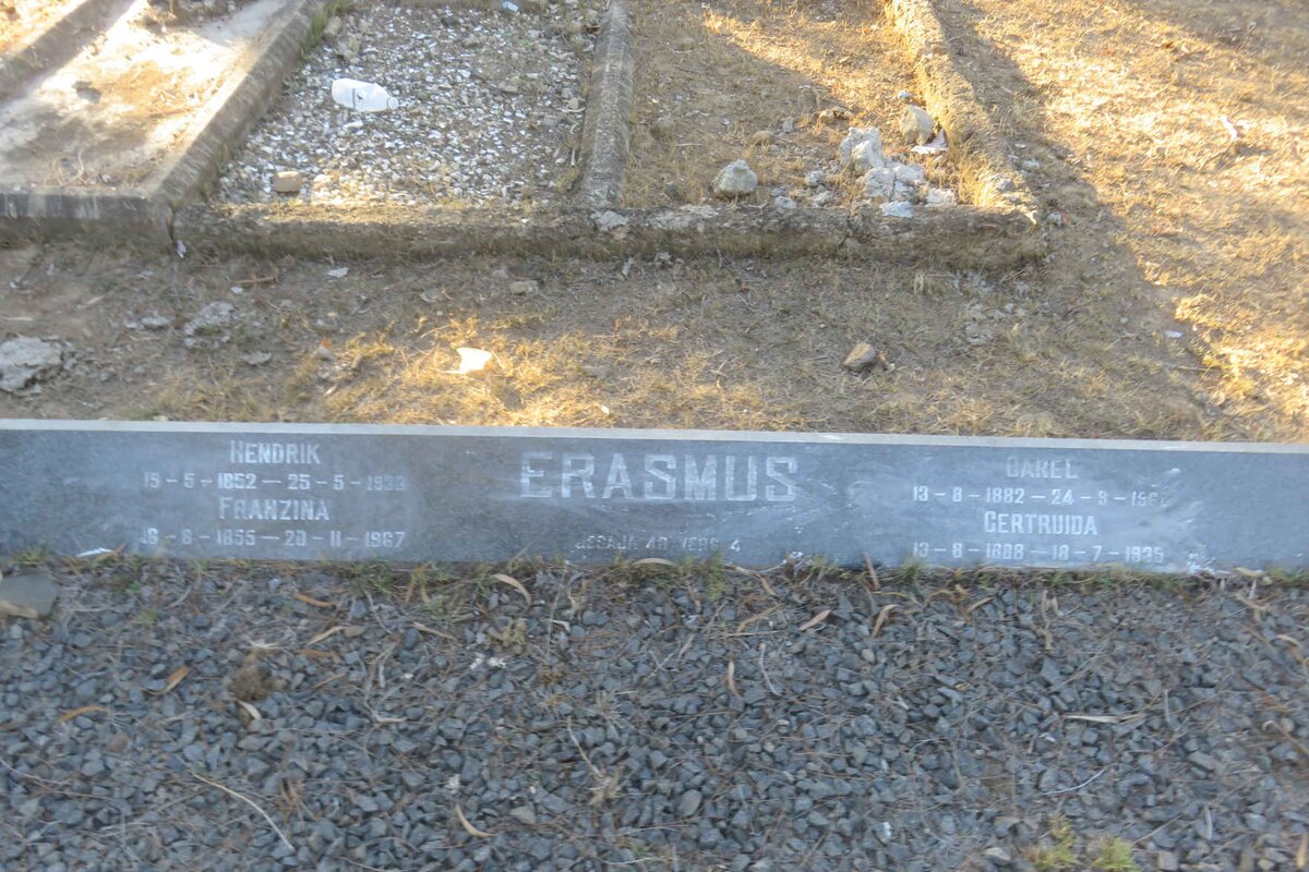 ERASMUS Hendrik 1852-1933 &amp; Franzina 1855-1967 :: ERASMUS Carel 1882-196? &amp; Gertruida 1888-1935