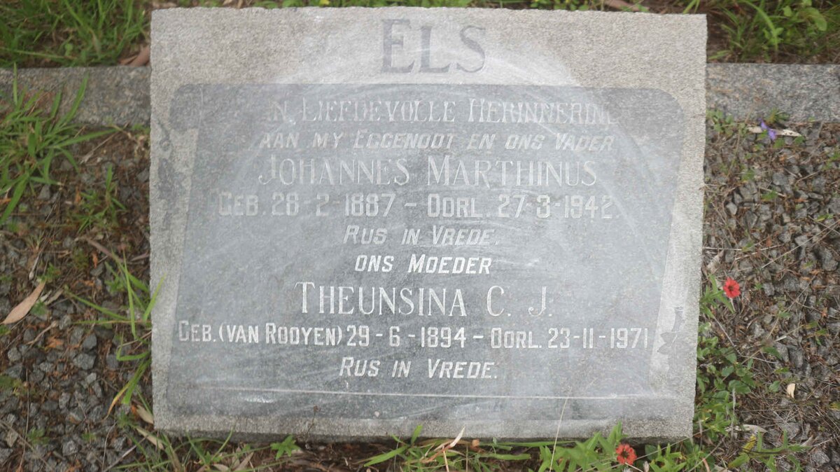 ELS Johannes Marthinus 1887-1942 &amp; Theunsina C.J. VAN ROOYEN 1894-1971 