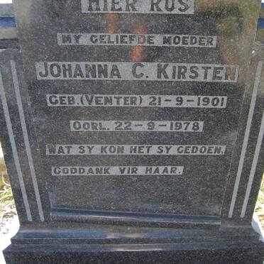 KIRSTEN Johanna C. nee VENTER 1901-1978