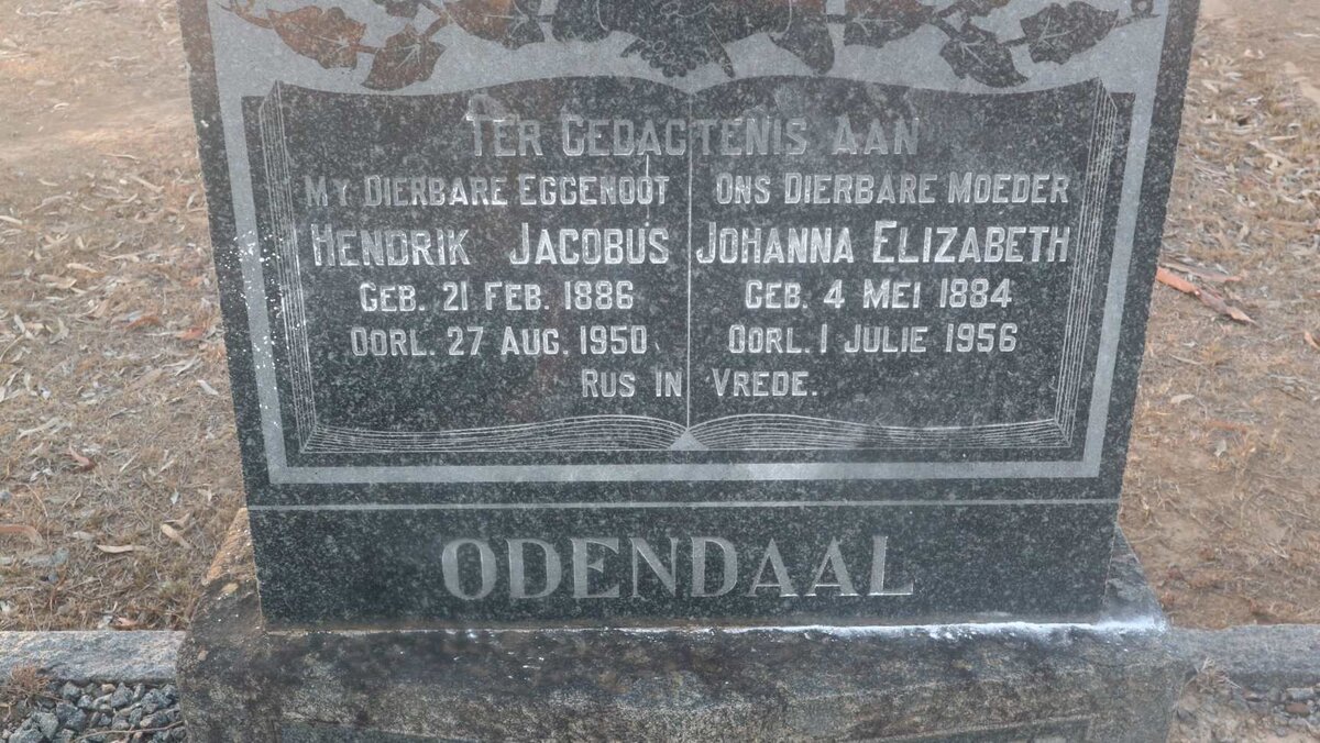 ODENDAAL Hendrik Jacobus 1886-1950 &amp; Johanna Elizabeth 1884-1956
