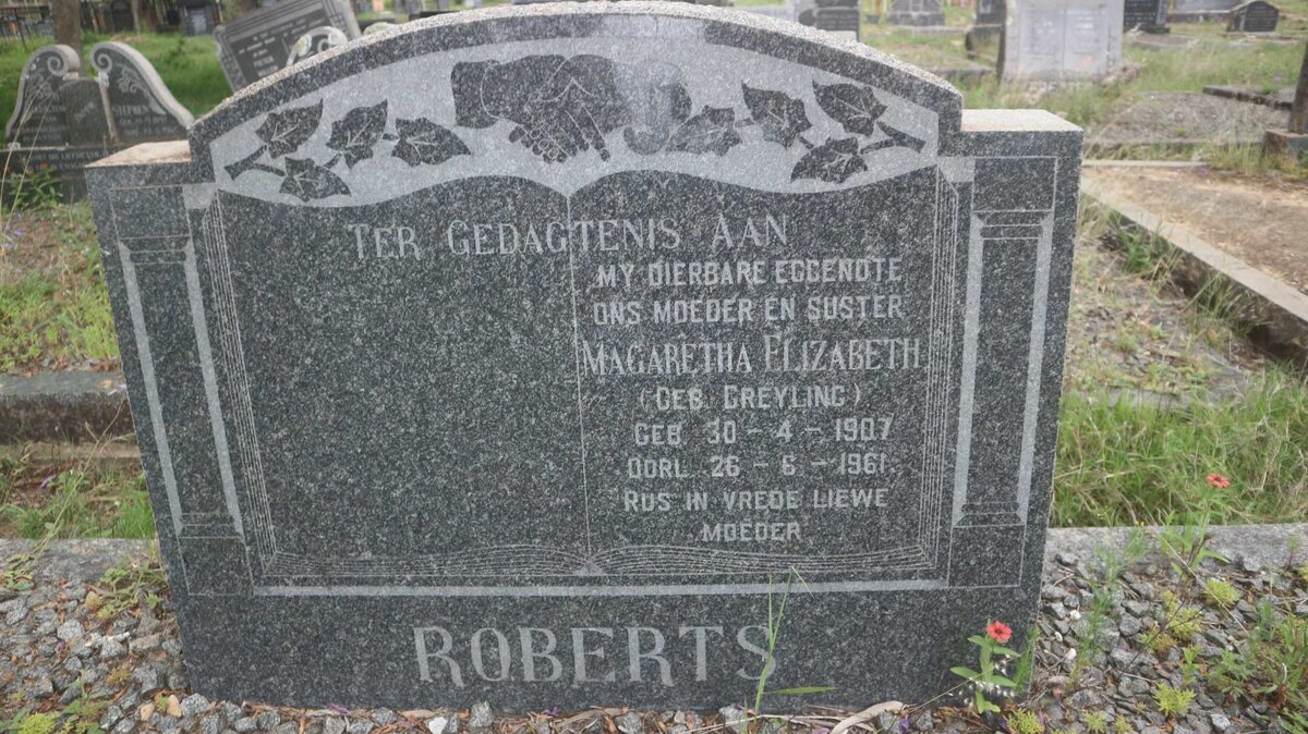 ROBERTS Magaretha Elizabeth nee GREYLING 1907-1961