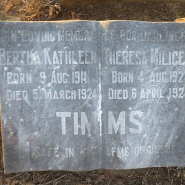 TIMMS Bertha Kathleen 1911-1924 :: TIMMS Theresa Milicent 1927-1928