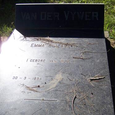VYVER Emma Elizabeth, van der nee VAN WYK 1894-1973
