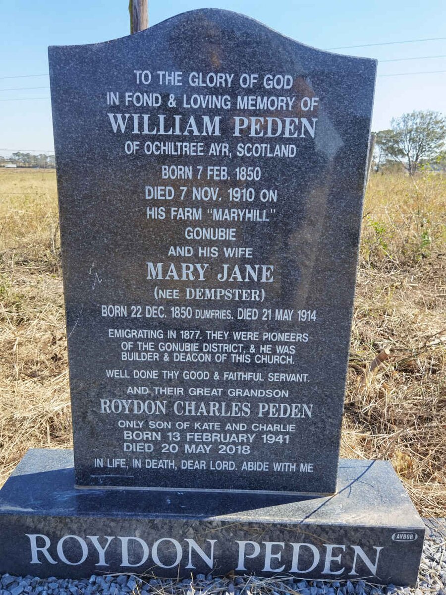 PEDEN William 1850-1910 &amp; Mary Jane DEMPSTER 1850-1914 :: PEDEN Roydon Charles 1941-2018