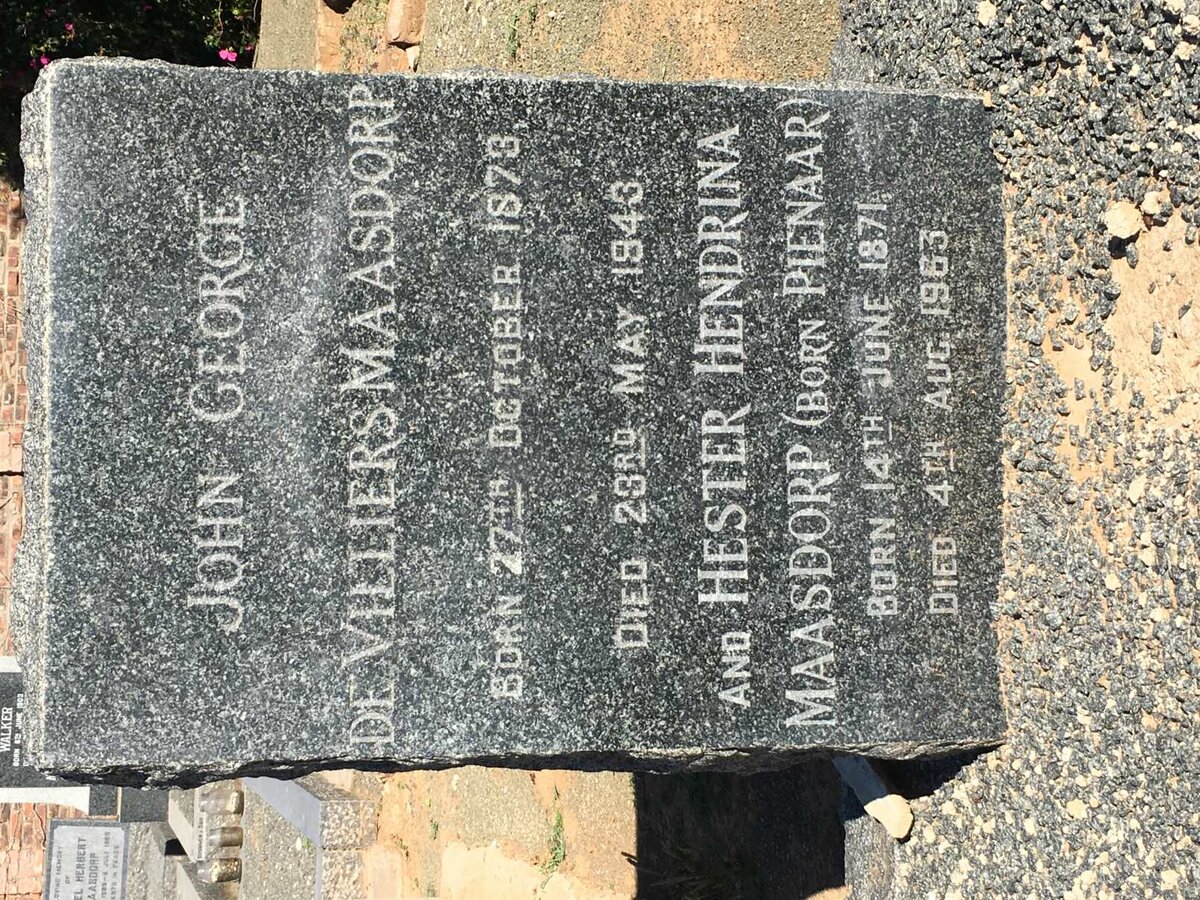 MAASDORP John George de Villiers 1873-1943 &amp; Hester Hendrina PIENAAR 1871-1963