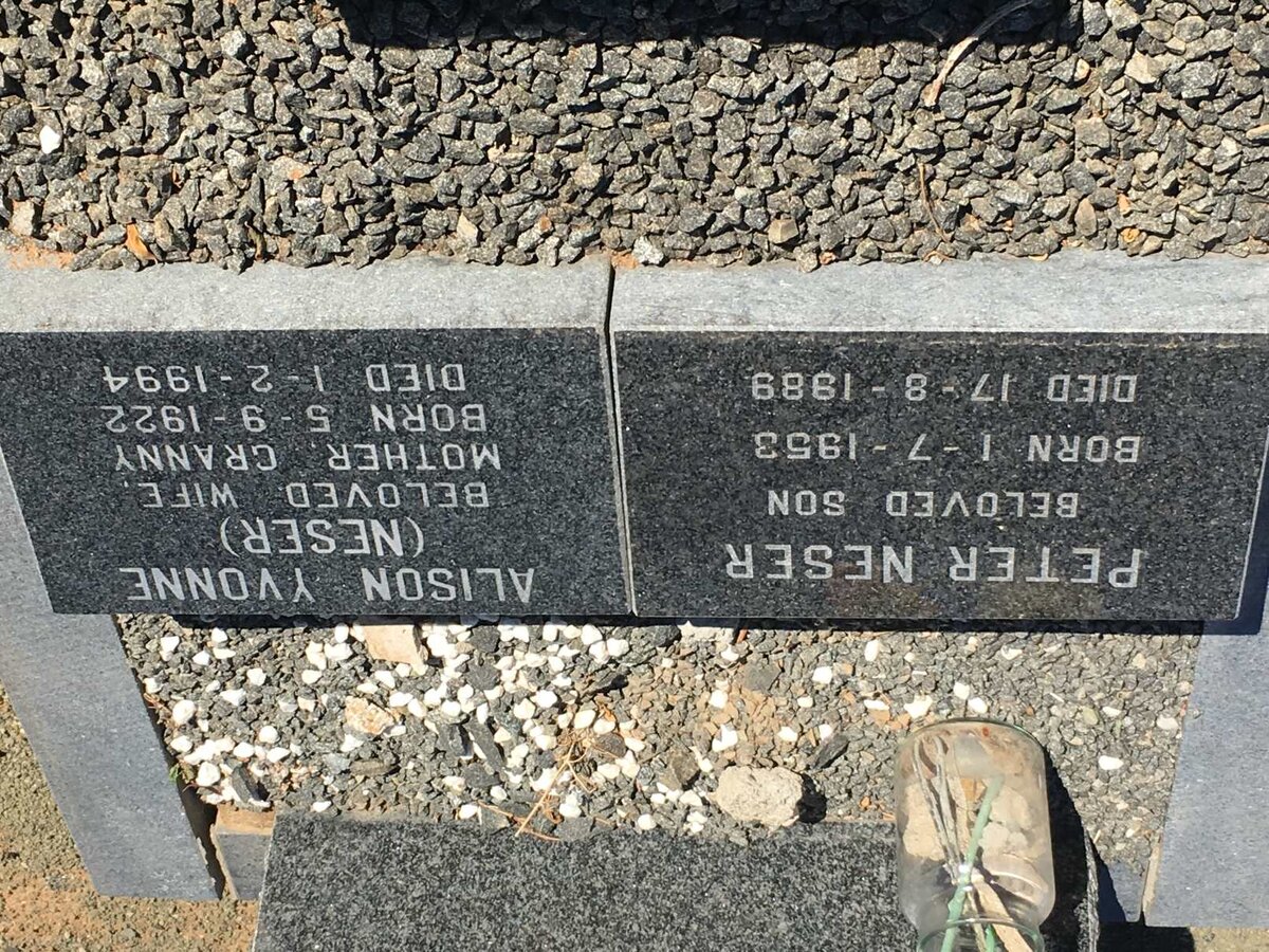 WESTHUIZEN Alison Yvonne nee NESER 1922-1994 :: V.D. WESTHUIZEN Peter Neser 1953-1989