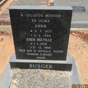 BURGER Eben Melville 1920-1994 &amp; Anna 1925-1988