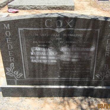 COX John Benjamin 1906-1970 &amp; Amelia Magdalena 1909-1995