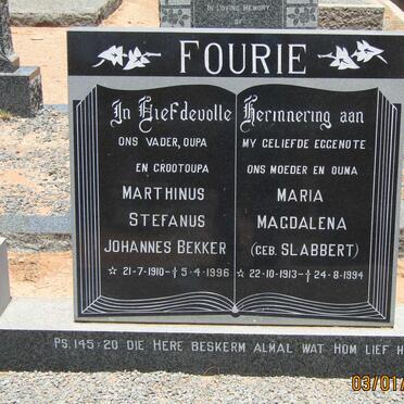 FOURIE Marthinus Stefanus Johannes Bekker 1910-1996 &amp; Maria Magdalena SLABBERT 1913-1994