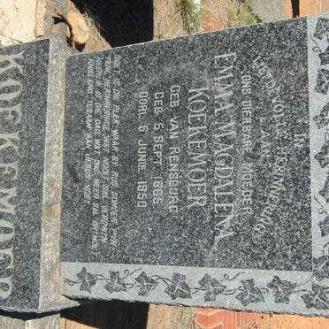 KOEKEMOER Emma Magdalena nee VAN RENSBURG 1865-1950