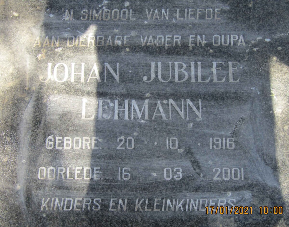 LEHMANN Johan Jubilee 1916-2001