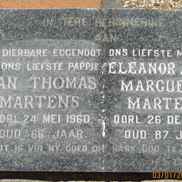 MARTENS Jan Thomas -1960 &amp; Eleanor Anna Marguerite -1983