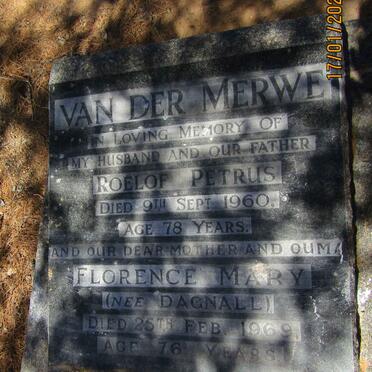 MERWE Roelof Petrus, van der -1960 &amp;  Florence Mary DAGNALL -1969