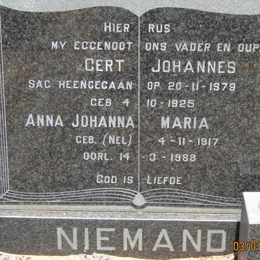 NIEMAND Gert Johannes 1925-1979 &amp; Anna Johanna Maria NEL 1917-1988